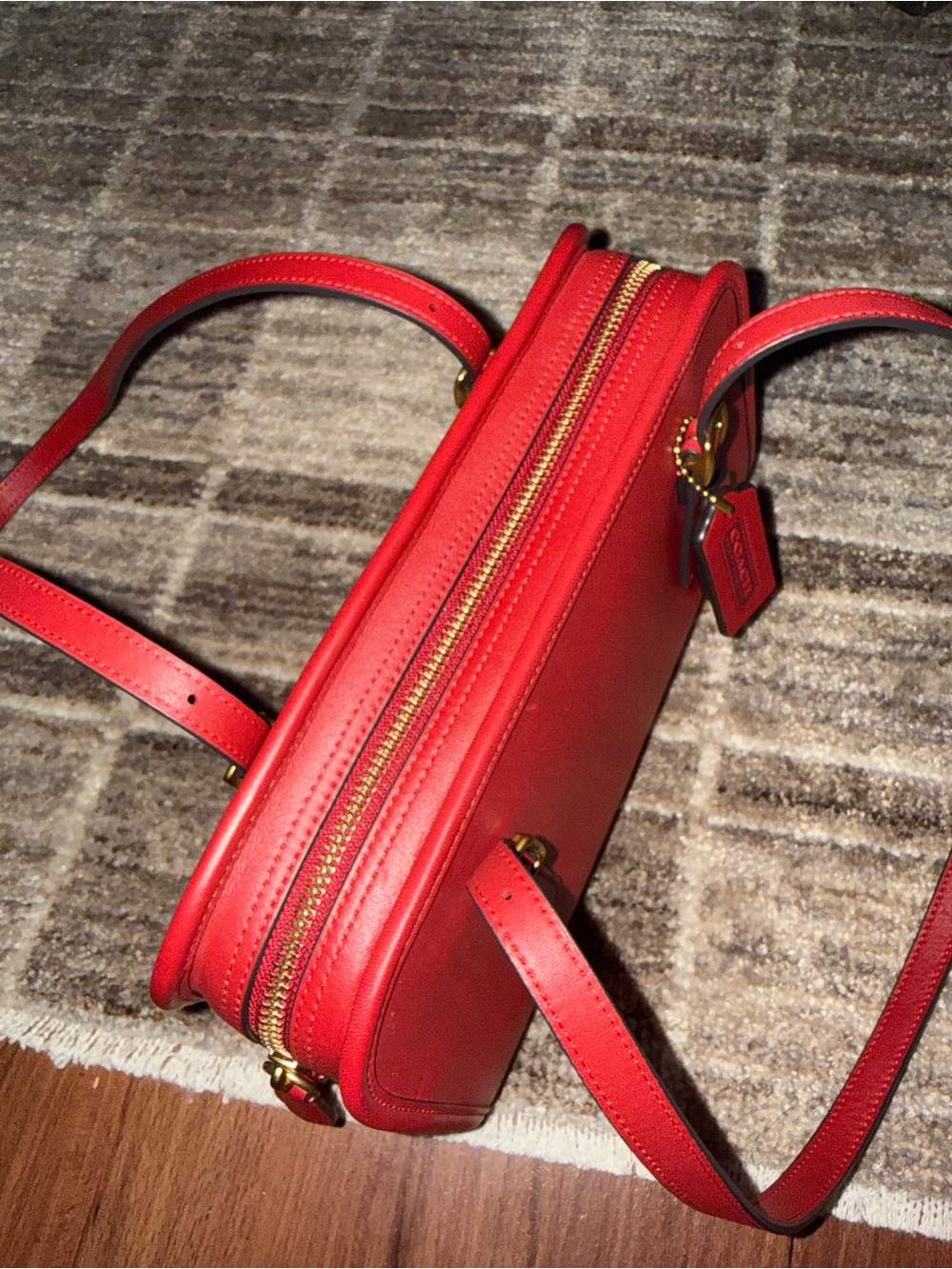 Coach Red Leather Swing Double-Strap Shoulder Bag Full Size - Picture 5 of 9